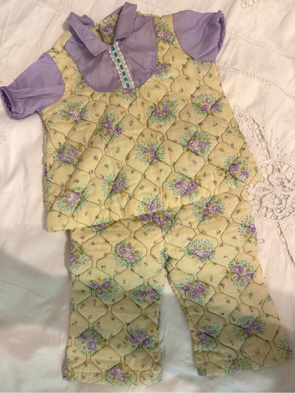 Vintage Toddler Girls' Lavender & Yellow Floral Quilted Outfit 9 mos